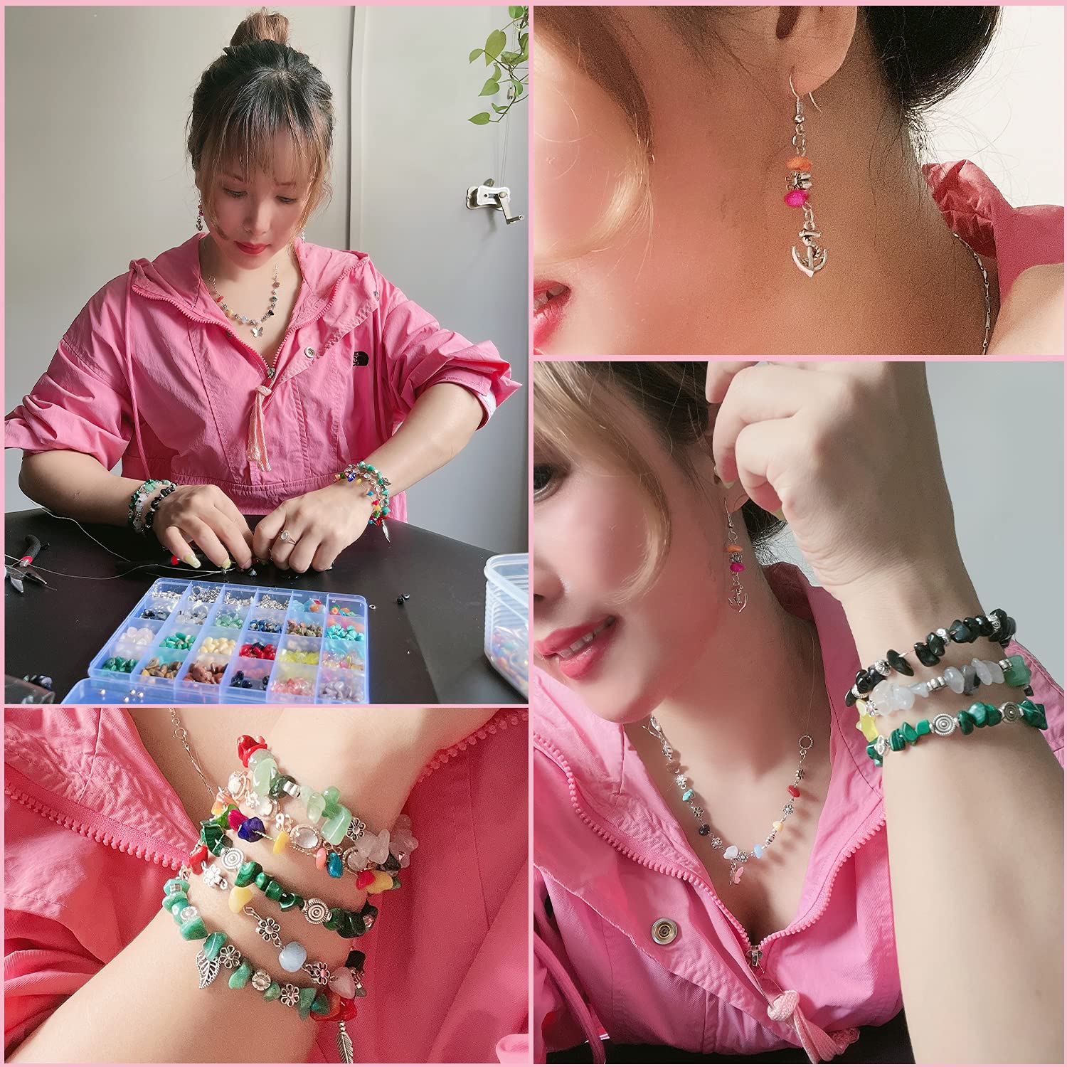 Xmada Jewelry Making Supplies Kit - 1587 PCS Beads, Crystal Beads, Jewelry Pliers, Beading Wire, Earring Hooks, Rings, Bracelets for Girls and Adults