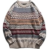 Arssm Mens Vintage Sweater Grandpa Oversized Cable Knit Crewneck Pullovers Casual Long Sleeve Striped Sweater