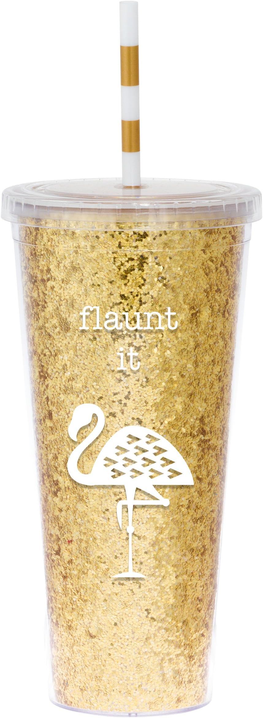 Karma Gifts Gold Rush Glitter Tumbler, Flamingo
