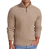 Askdeer Men's Cable Knit Sweater Quarter Zip Sweater Mock Neck Polo Sweater Casual Pullover Sweater with Ribbing Edge