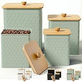 Kitchen Canisters for Countertop Set of 4 - Textured Iron Kitchen Canisters with Airtight Lids - Flour Sugar Canister Set - Flour and Sugar Containers Farmhouse - Coffee Jar for Counter - Green Jar x4