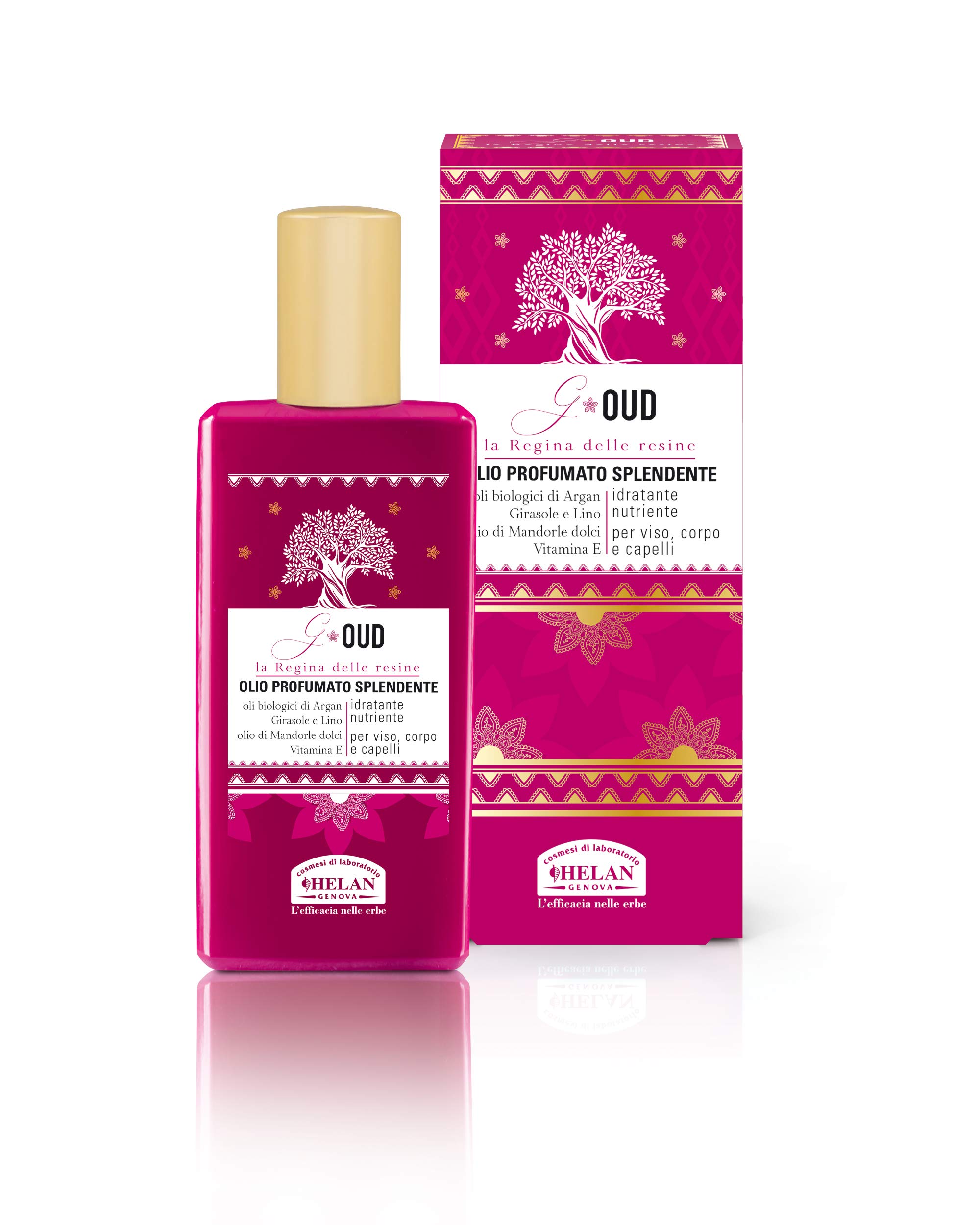 Helan G Oud - Body, Face & Hair Oil for Soft Skin & Silky, Shiny Hair - Rapidly Absorbed, Moisturising Scented Body Oil with Vitamin E, Argan Fruits & Linseed, Delicate on Skin - Made in Italy, 50 ml