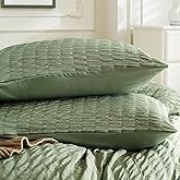 JELLYMONI Microfiber Pillow Case 2-Pack, King Size Dark Green Seersucker Textured Pillow Covers, Breathable Wrinkle-Free Pillow Shams with Envelope Closure (Pillows Not Included)