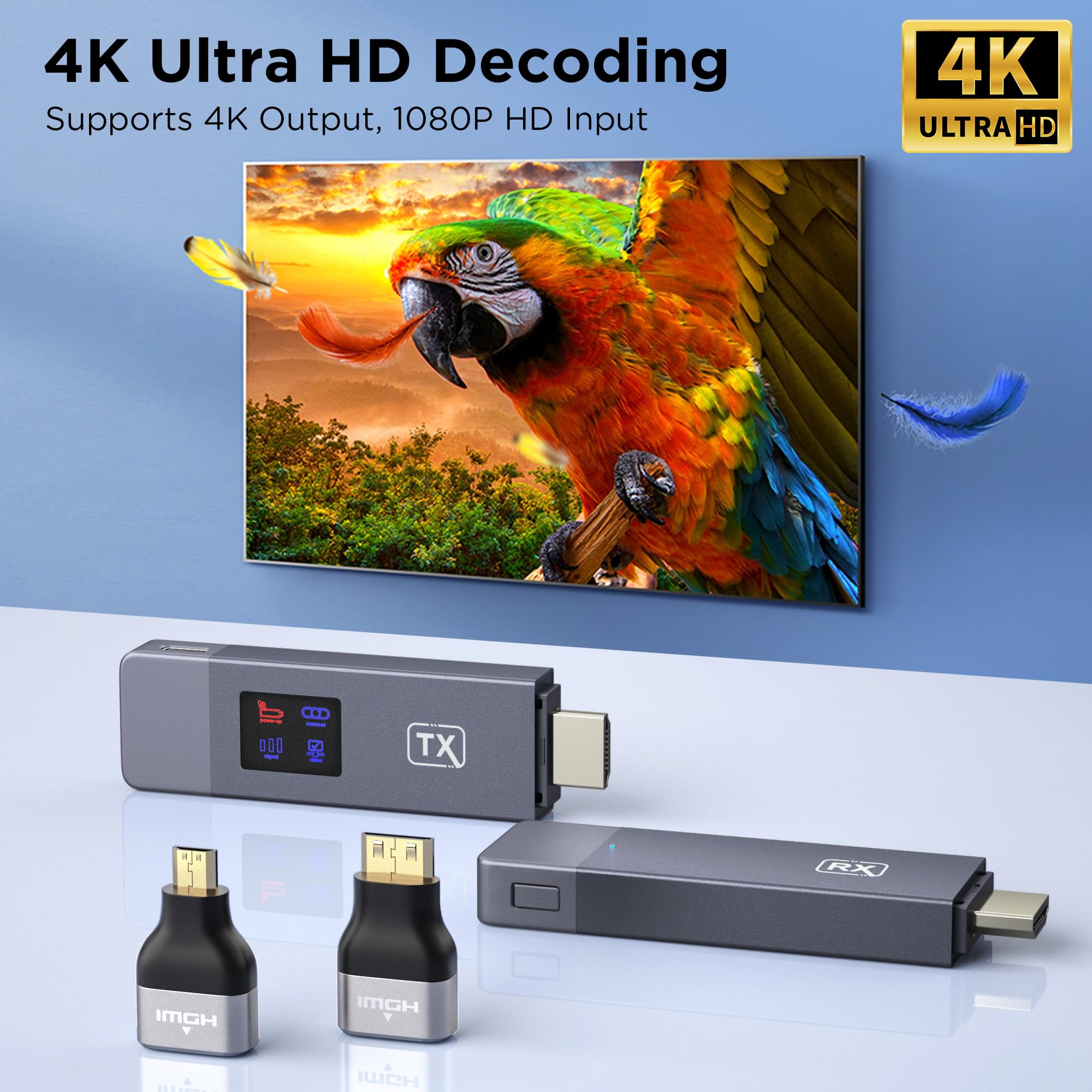 2025 Upgraded Wireless HDMI Transmitter and Receiver, 4K Decode 1080P@60Hz Ultra HD Video Output, LED Display, Plug&Play 5G+2.4G for Video and Audio to Monitor from PC/Projector/TV Box