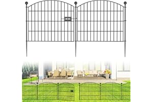 BILIBOMPA 10 Panels No Dig Decorative Garden Fence with Gate - 24 in (H) x 20 ft (L) Dog Rabbits and Pets Fence Outdoor for Yard, Animal Barrier Tall Rustproof Metal Wire Fencing Border for Garden and Patio