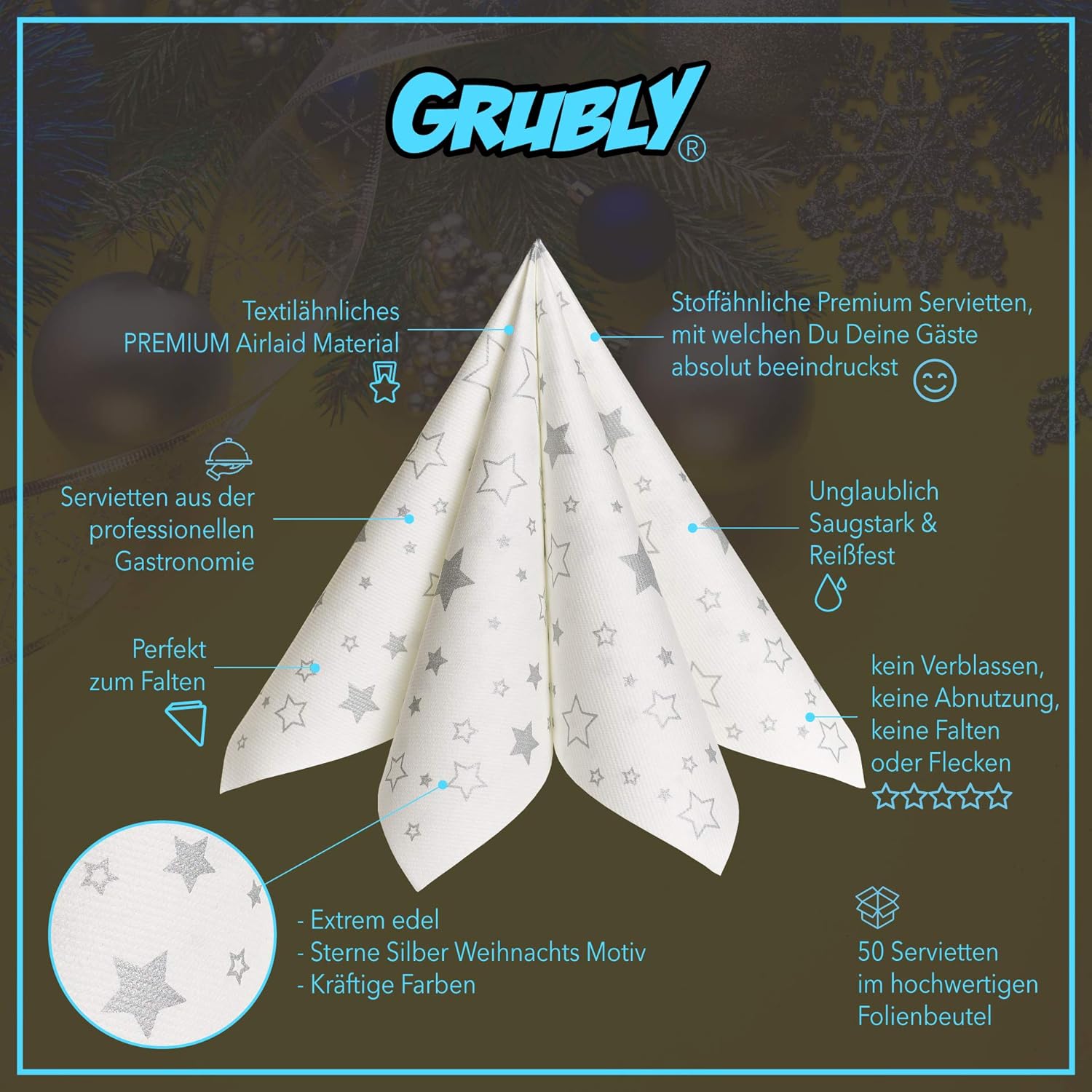 Amazoncom Grubly Napkins Silver Stars Christmas Limited