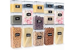 LUSCREAL Airtight Food Containers with Lids, 16 PCS Cereal Containers Storage Kitchen Storage, Plastic Kitchen Organizers and Storage for Dry Food, Flour and Sugar,Include 20 Labels and 5 Spoons