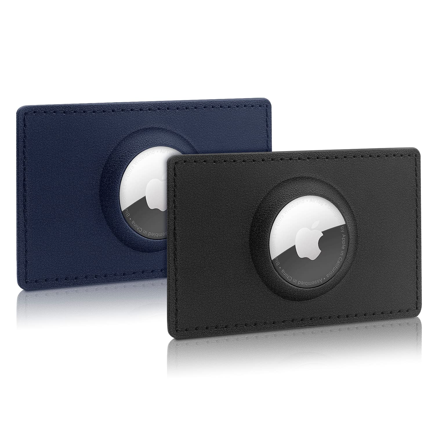 AirTag Wallet 2pcs leather Case Holder for Apple AirTags,For Men's Women's Wallets to prevent loss,Slim Anti-Lost Wallet Card Tracker. (Black-Blue)