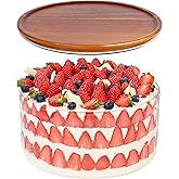 LOVYANXUE 197 oz Large Glass Salad Bowl with Acacia Wood Lid - Glass Trifle Bowl, Versatile Serving Bowls for Cake, Salad, Fruit, Baking, Dessert, Meal Prep, Storing, Microwave & Oven Safe, BPA Free