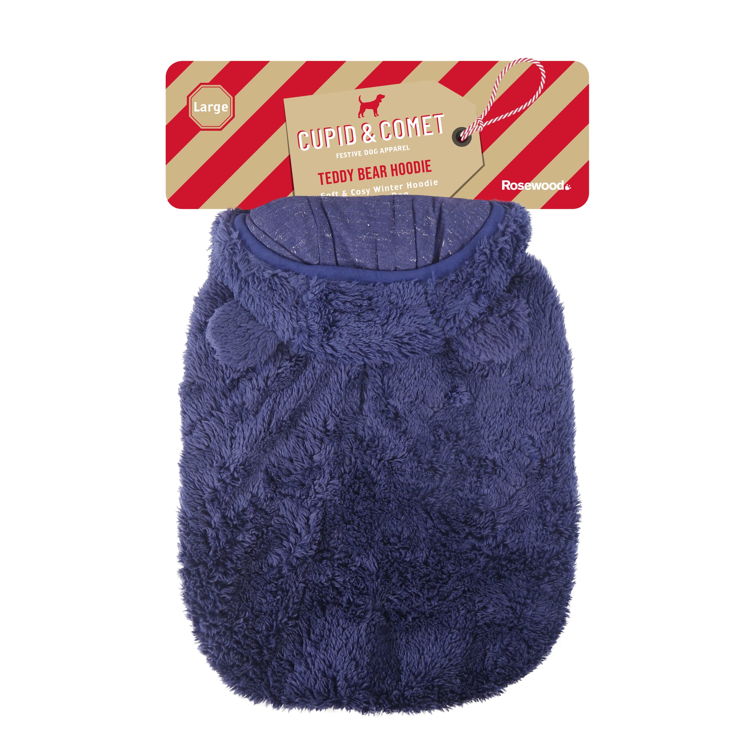 Rosewood Super Soft Large Teddy Bear Hoodie, Jumper for Dogs, Navy Blue, 79cm