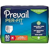 Prevail Per-Fit Daily Protective Underwear, Unisex Adult Disposable Adult Diaper for Men & Women, Extra Absorbency, Medium, 80 Count (4 Packs of 20)