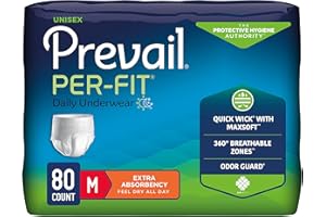 Prevail Per-Fit Daily Protective Underwear, Unisex Adult Disposable Adult Diaper for Men & Women, Extra Absorbency, Medium, 80 Count (4 Packs of 20)