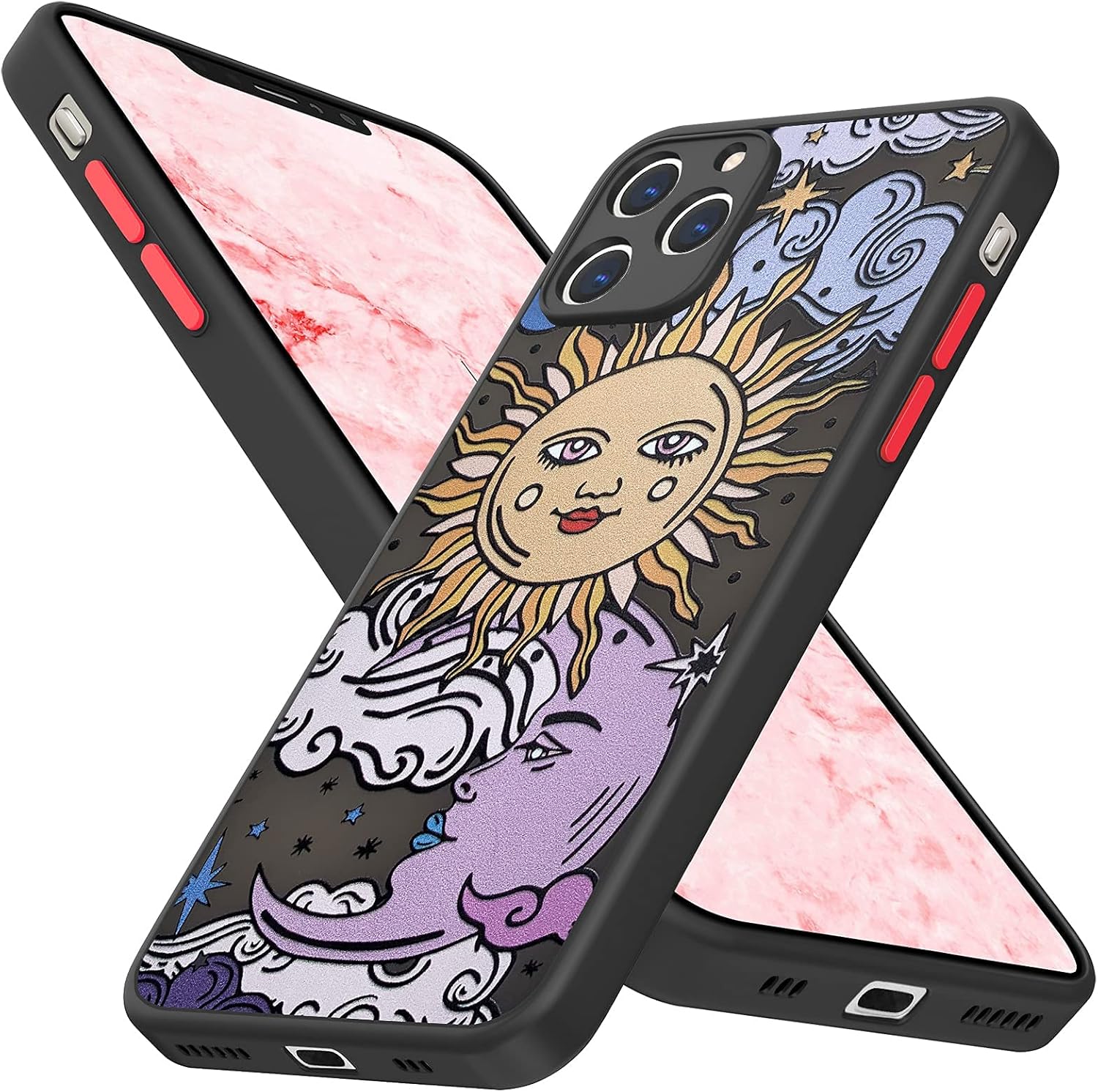 LNUOBP Compatible with iPhone 11 Pro Max Case for Women Girls, [3D Sun Moon Cartoons][Protect Camera][Support Wireless Charger] Clear Frosted Soft Bumper Silicone Slim Cute Case for iPhone 11 Pro Max