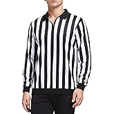 FitsT4 Sports Men's Official Black & White Stripe Referee Shirt Zipper Collared Umpire Jersey Costume Pro Ref Uniform