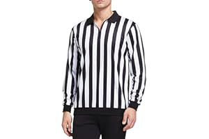 FitsT4 Sports Men's Official Black & White Stripe Referee Shirt Zipper Collared Umpire Jersey Costume Pro Ref Uniform