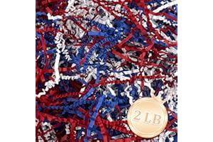 Zankubom 2 LB Crinkle Cut Paper Shred Filler Great for Gift Wrapping, Basket Fillers, Birthday, Gift Wrapping, Independence Day, Halloween Christmas Party Decor Filling Supplies Red White Blue
