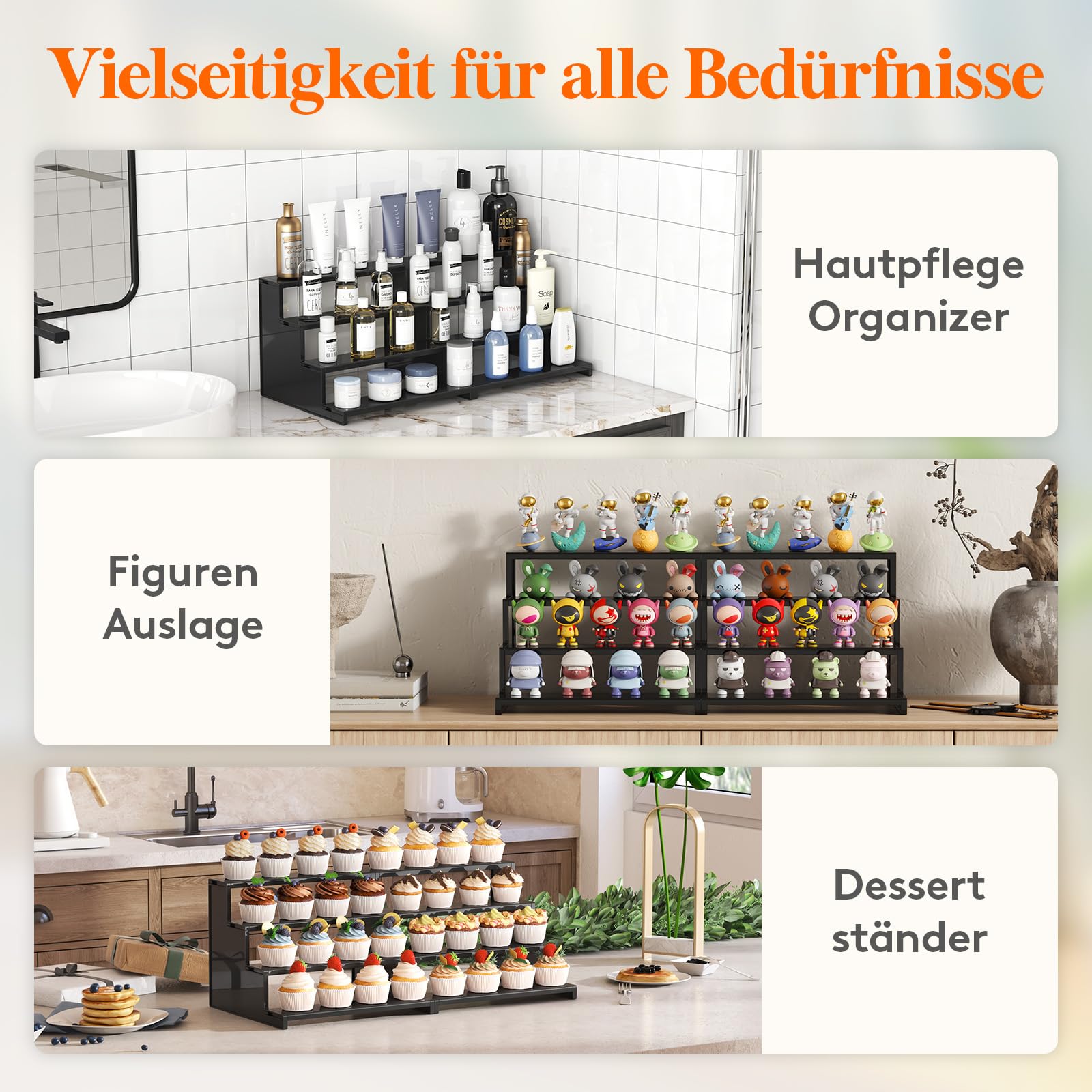 Lifewit 4 Tier Acryl Display Ständer, 1 Stück Parfüm Organizer, Plastik Regal Organizer für Figuren Nagellack Gewürz Kosmetik Hautpflege Kunsthandwerk, Acryl Display Riser Regal 30 cm/12", Schwarz 8