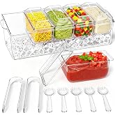 ARSTPEOE Condiment Tray, Chilled Condiment Server, Bar Accessories on Ice | Condiment Caddy for Home, Party &amp; Celebration, Bar Accessories with Removable Trays &amp; Lids (5 Spoons, 2 Tongs)