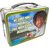 AQUARIUS Bob Ross Happy Accidents Large Fun Box - Sturdy Tin Storage Box with Plastic Handle & Embossed Front Cover - Officially Licensed Joy of Painting Merchandise & Collectible Gif