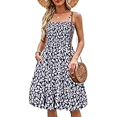 Berydress Womens Summer Smocked Sun Dress with Pockets 2025 Trendy Spaghetti Strap Boho Beach Casual Midi Bubble Dresses