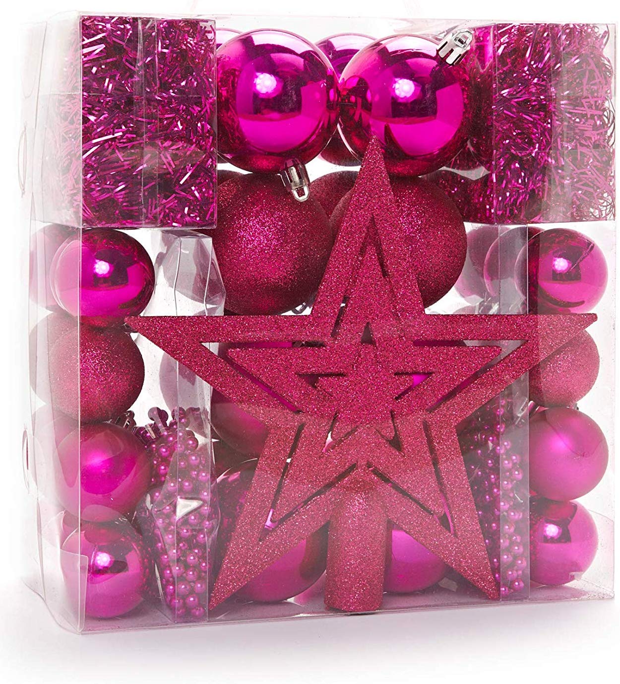 HEITMANN DECO Christmas Tree Decoration, Pink, 45 Pieces, set including tree topper, balls, pearl chains and garlands - plastic