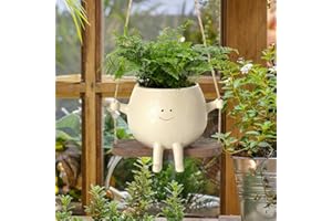 OLINLIFE Smily Face Planters Pot, Cute Swing Hanging Resin Head Planter for Indoor Outdoor Plants, Succulent Flower Pots with Drainage Hole, DIY Gift Decorative Novelty Planter