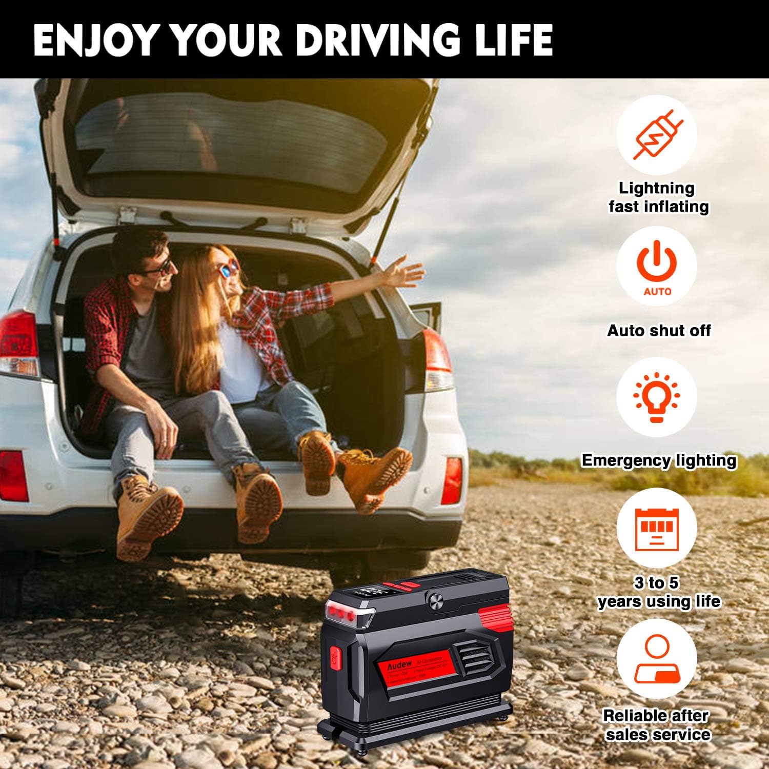 Audew Air Compressor Tire Inflator - 12V Heavy Duty Portable Wheel Air Pump for Car Tires - The Most Durable and Reliable Auto Companion, Suitable for Car, SUV, Pickup, Motorcycle, Sports Balls: Automotive