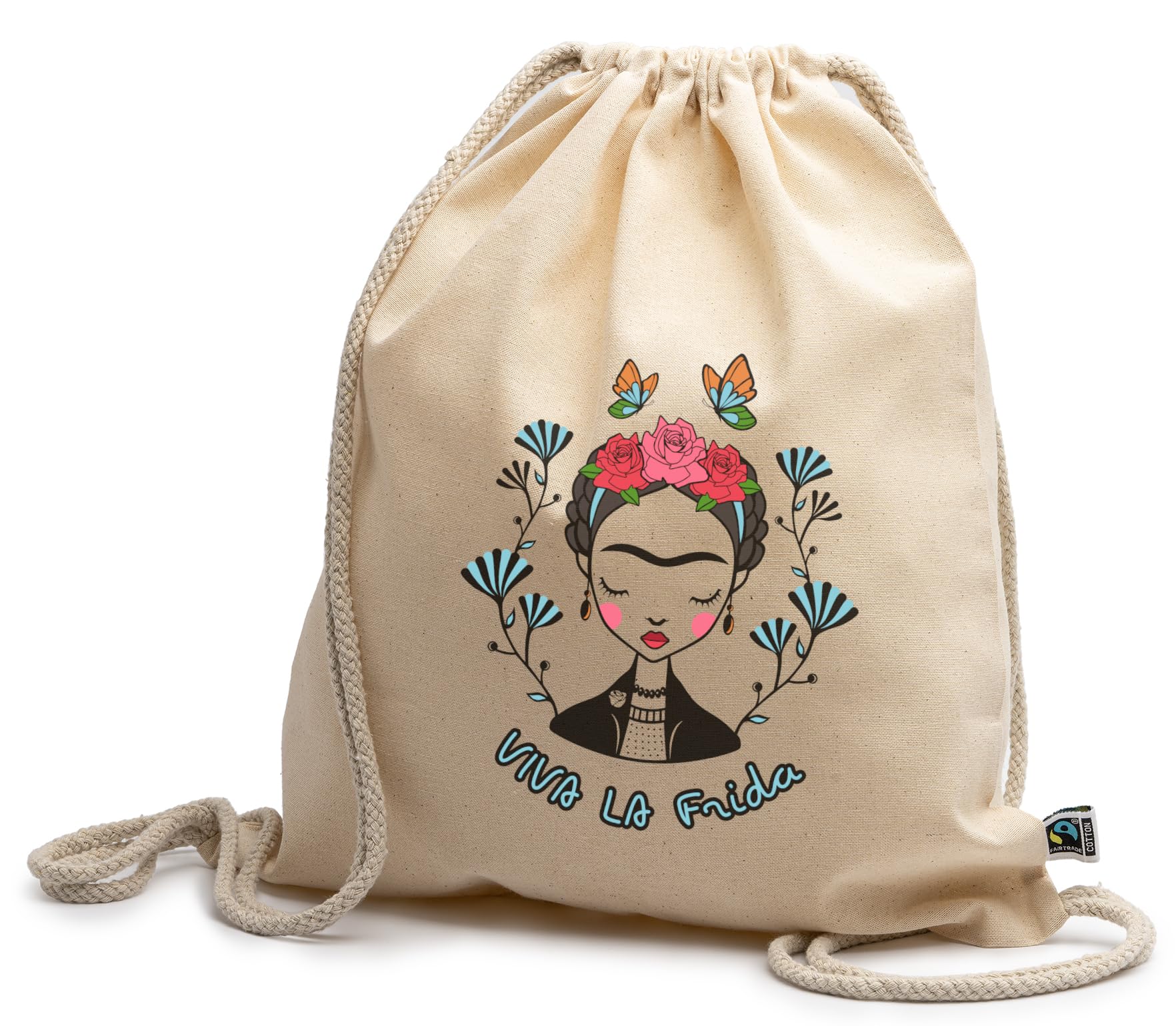 rainUP Frida Cotton Drawstring Backpack, Viva La Frida, One size