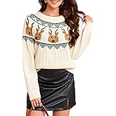 Amegoya Women's Funny Ugly Christmas Knitted Sweaters Crewneck Cute Reindeer Sweater Pullover for Holiday Party