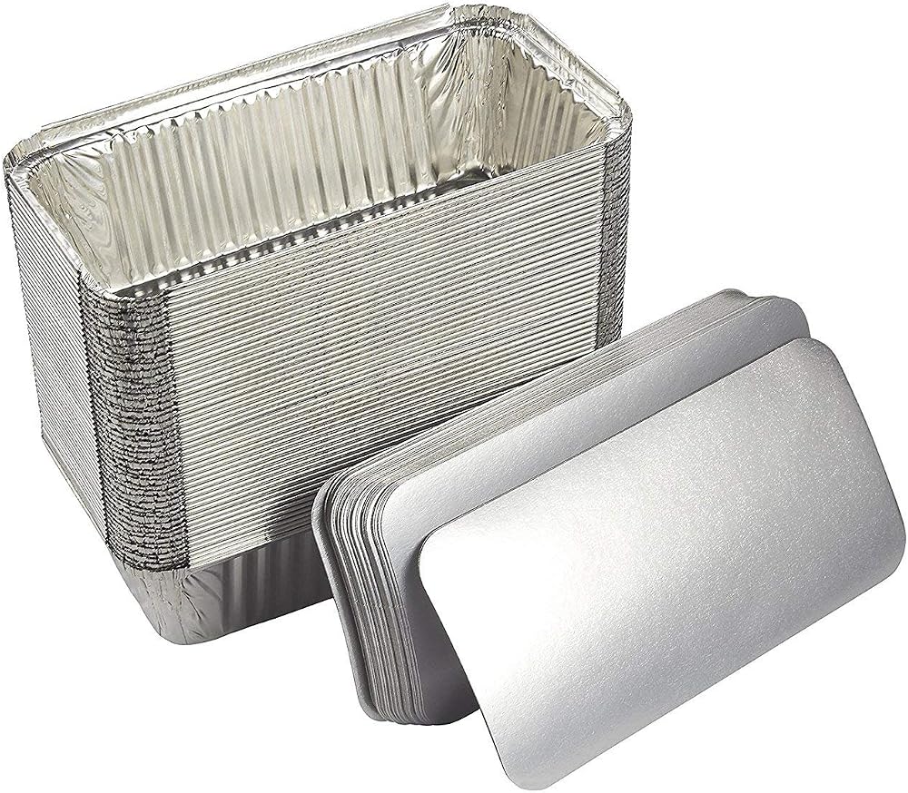 Zuvo 50 Large Aluminium Foil Food Container with Lid 600ml Silver