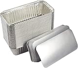 Zuvo 50 Large Aluminium Foil Food Container with Lid 600ml Silver