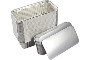 ZUVO Large Aluminium Pans with Lids 8x4 In - (50 Pack) Disposable Foil Pan Food Containers - Best Tin Pans for Takeaway, Baking, Frozen & Food Storage
