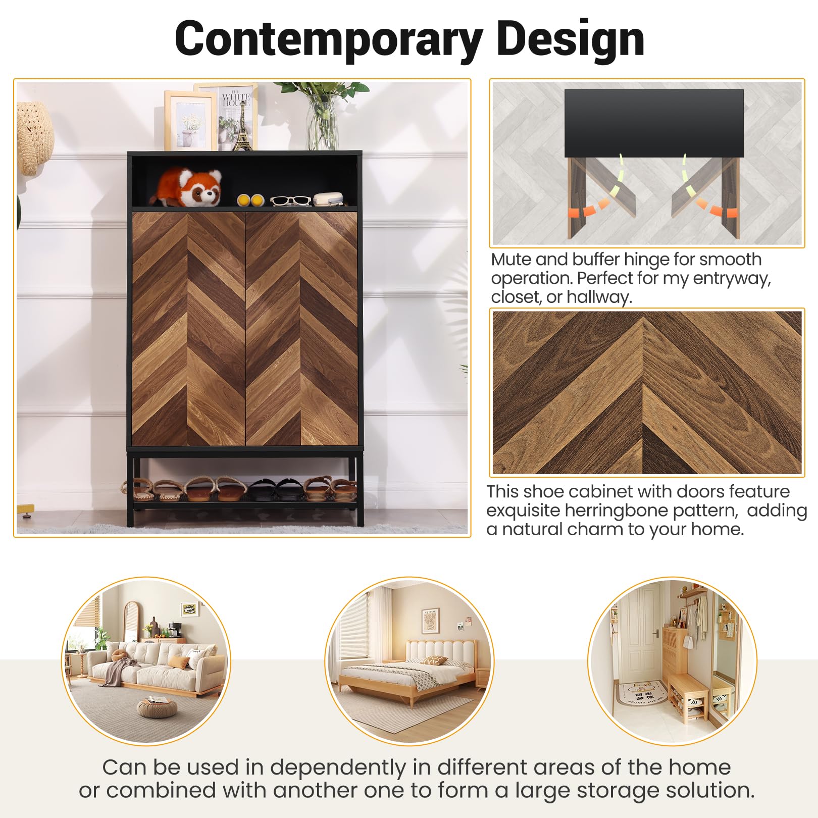 Aceshin Upgrade Shoe Organizer with Doors, Shoe Storage Cabinet with Adjustable Shelves for Entryway, 7-Tier Entryway Shoe Rack Storage for Hallway, Closet, Living Room (Black)