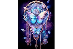 croshom Dream Catcher 5D Diamond Art Kits, Butterfly Diamond Painting Kits for Adults Beginners, DIY Full Round Drill Paint with Diamonds Gem Art, Home Wall Decor 11.8X15.7 inch