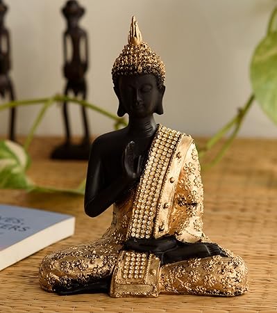 eCraftIndia Handcrafted Meditating Lord Buddha Polyresin Idol (15 cm x 7.5 cm x 20 cm, Golden)