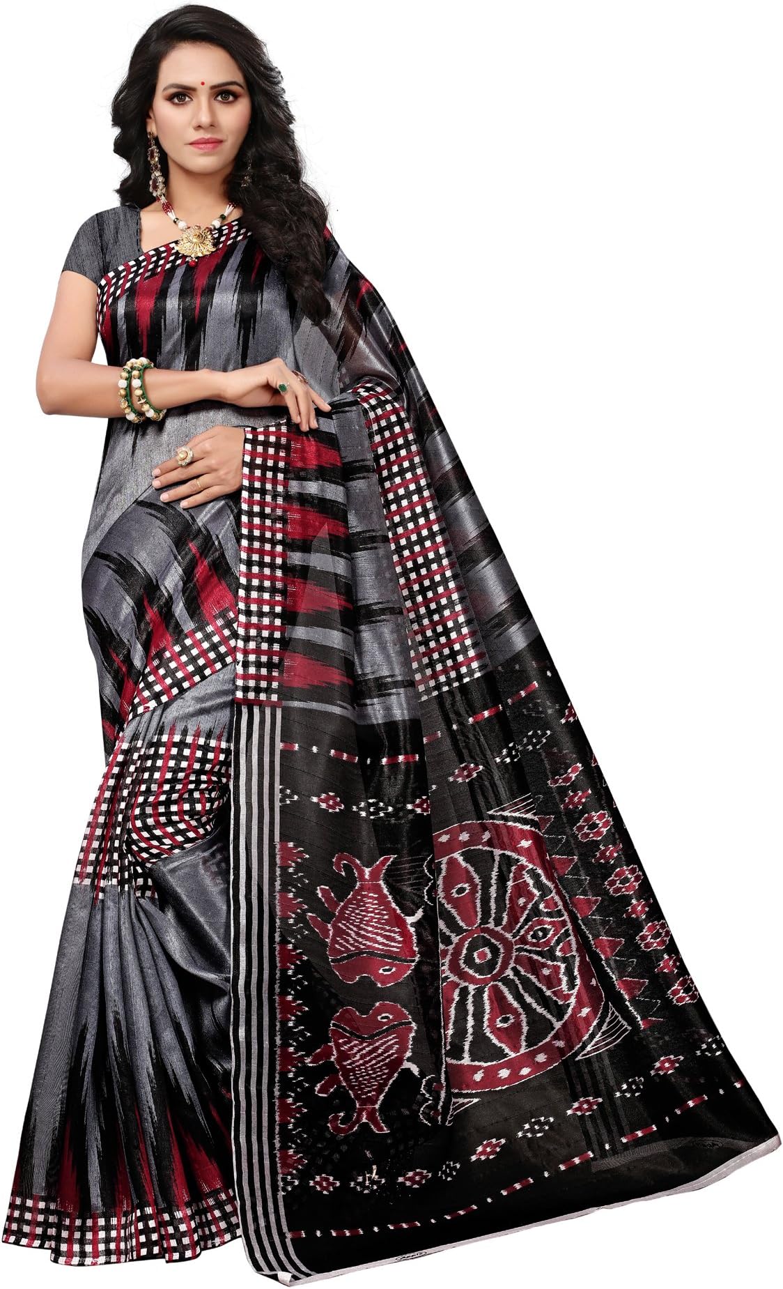 Applecreation Women's Bhagalpuri Silk Saree with Unstitched Blouse Piece (Multi-Coloured_APHBUSP104_P)