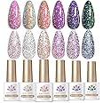 Born Pretty Reflective Glitter Gel Nail Polish Shimmer Sequins Sparkly Shiny Disco DJ Glitter Sequins Nail Polish 6PCS 7ML