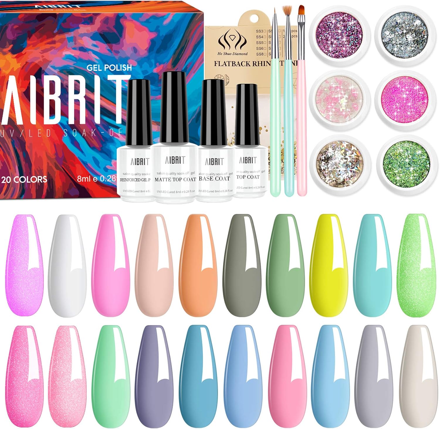 Aibrit Gel Nail Polish Kit, 24PCS Gel Polish with Glossy/Matte Top Coat