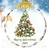 YouerCrystal 2025 Christmas Ornaments Dated 2025 Christmas Tree Glass Ornament, Clear Round Hanging Decoration, 2.75 inches
