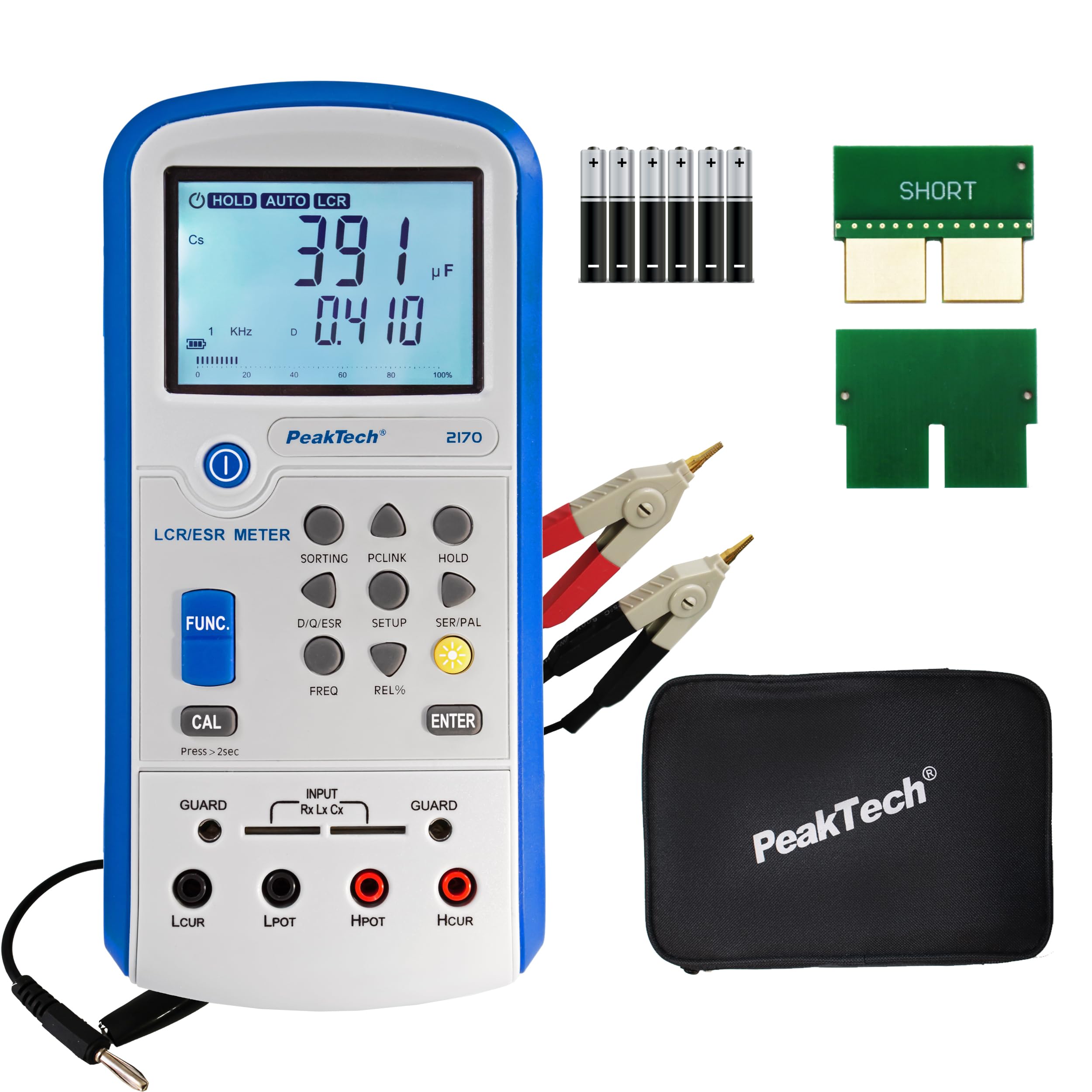PeakTech 2170 - LCR-ESR-Meter with USB, Software Included, Auto LCR Detection, Frequency 100/120 Hz, 1/10/100 Khz, Digital Multimeter, 4 1/2 Digit LCD Display with Bargraph, ESR Measurement