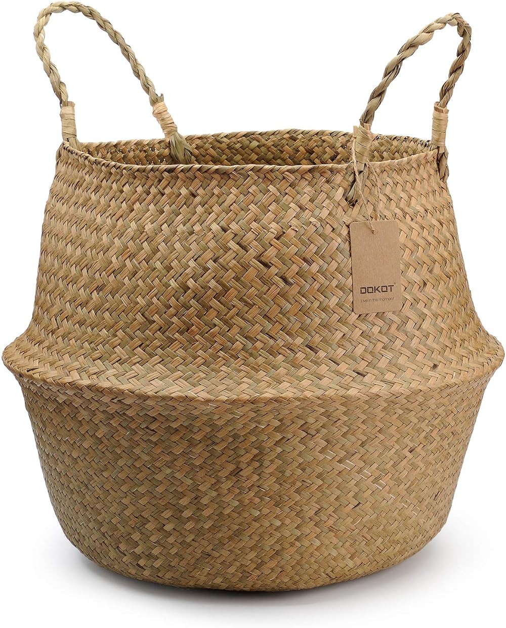 DOKOT Natural Seagrass Woven Plant Pot Basket with Handle 21 cm opening