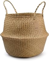 DOKOT Natural Seagrass Woven Plant Pot Basket with Handle 21 cm opening