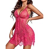 Avidlove Sexy Lingerie for Women Open Front Lace Babydoll Dress V Neck Chemise Negligee Honeymoon