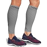 Thoxcare Calf Compression Sleeve for Men Women (1 Pair), Leg Support Footless Compression Socks for Running - Shin Splint Varicose Veins Swelling & Pain Relief, Gray/Black, Large