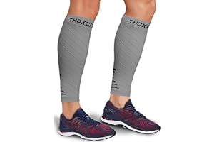 Thoxcare Calf Compression Sleeve for Men Women (1 Pair), Leg Support Footless Compression Socks for Running - Shin Splint Varicose Veins Swelling & Pain Relief, Gray/Black, Large
