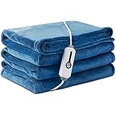 LaffyLo Electric Heated Blanket Full Size 72"×84", Luxurious Breathable Flannel with 4 Heat Settings, 10-Hour Auto Shut-Off & Overheat Protection, for Bed & Couch, Cozy Gift - Lake Blue
