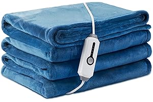 LaffyLo Electric Heated Blanket Full Size 72×84, Breathable & Luxurious Flannel,Soft Warm Gift with Over-Heat Protection,4 Heating Levels & 10 H Auto Shut Off, Machine Washable, Lake Blue