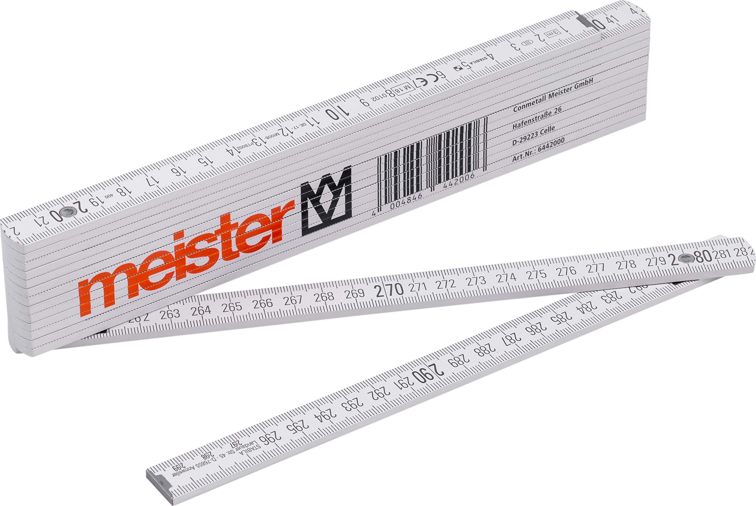 Meister 6442000 Folding Ruler Wood - 3 Metre Length - Metric Scale - Elastic & Stable - Distinctive Double Scale - For Home, Hobby & Workshop/Ruler/Measuring Tool