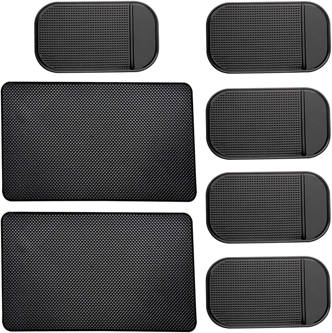 7 Pack Car Dashboard Anti-Slip Mat, 2 Sizes Heat Resistant Sticky Non-Slip Ripple Dash Grip Silicone Pad for Cell Phone Sunglasses Keys by ACKLLR,Black