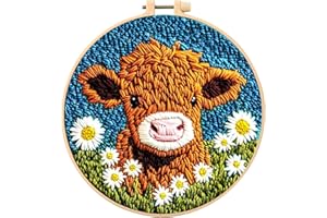 SmoothNovelty Cow DIY Punch Needle Kits for Beginners with Hoop Embroidery Fabric Instructions Thread Punch Needle Craft Set Easy for Starter Adults and Children Gift Decoration, 20x20cm-4
